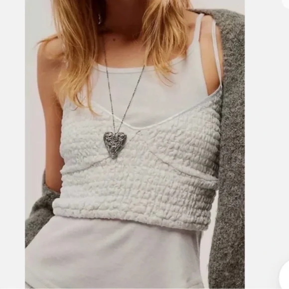 Free People Mermaid Dreams Silver Pearl Smocked Crop Top - Picture 2 of 5